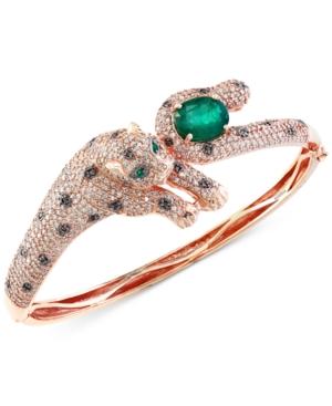 Effy Emerald (2-1/5 Ct. T.w.) And Diamond (3-1/10 Ct. T.w.) Panther Bangle Bracelet In 14k Rose Gold