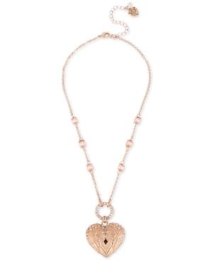 Betsey Johnson Rose Gold-tone Pave & Imitation Pearl Winged Heart Pendant Necklace, 16 + 3 Extender