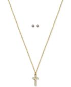 Kitsch Gold-tone Crystal Cross Pendant Necklace & Stud Earrings