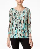 Alfani Petite Printed Tiered Mesh Top, Only At Macy's