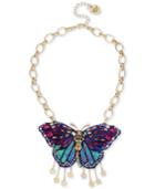 Betsey Johnson Gold-tone Stone & Crystal Butterfly Pendant Necklace
