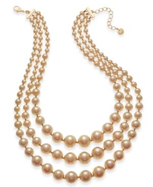 Charter Club Rose Gold-tone Imitation Pearl Three-row Collar Necklace, Created For Macy's