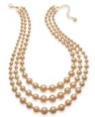 Charter Club Rose Gold-tone Imitation Pearl Three-row Collar Necklace, Created For Macy's