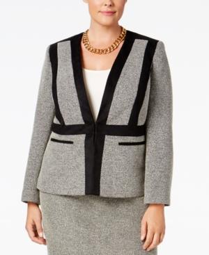 Kasper Plus Size Faux-suede-trim Tweed Blazer