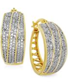 Diamond Three-row Hoop Earrings (1/4 Ct. T.w.) In 18k Gold Over Sterling Silver