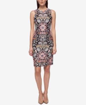 Guess Printed Shadow-stripe Sheath Dress