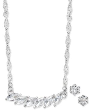 Charter Club Silver-tone Crystal Bar Necklace And Earrings