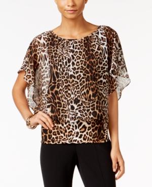 Jm Collection Flutter-sleeve Animal-print Top, Only At Macy's