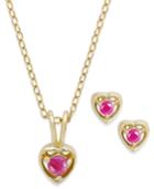 Children's 18k Gold Over Sterling Silver Necklace And Earrings Set, July Birthstone Ruby Heart Pendant And Stud Earrings Set (1/4 Ct. T.w.)