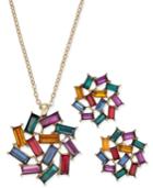 Charter Club Gold-tone Multi-stone Baguette Necklace And Earrings