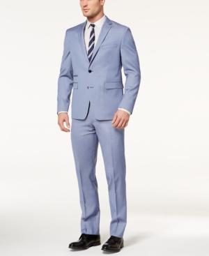 Vince Camuto Men's Slim-fit Stretch Light Blue Chambray Stripe Suit