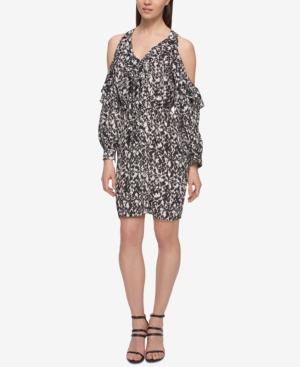 Dkny Chiffon Ruffled Cold-shoulder Sheath Dress