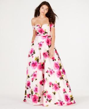 City Studios Juniors' Off-the-shoulder Printed Ballgown, Created For Macy's