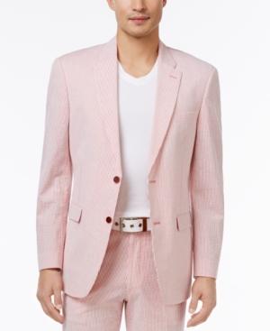 Tommy Hilfiger Men's Slim-fit Stretch Performance Red/white Seersucker Suit Jacket