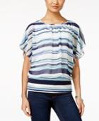 Style & Co. Striped Flutter-sleeve Blouse, Only At Macy's