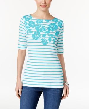 Karen Scott Floral-print Striped Top, Only At Macy's