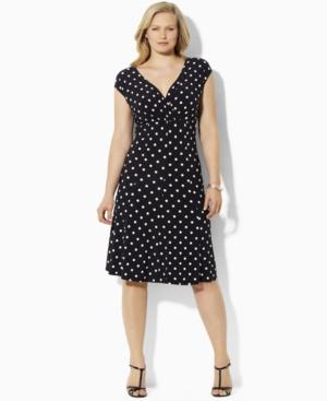Lauren Ralph Lauren Plus Size Polka-dot Cap-sleeve Dress