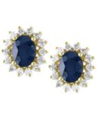 Royalty Inspired By Effy Sapphire (2-7/8 Ct .t.w.) And Diamond (3/4 Ct. T.w.) Oval Stud Earrings In 14k Gold