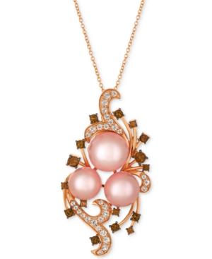Le Vian Crazy Collection Pink Cultured Freshwater Pearl (10-11mm) & Multi-gemstone (1-1/8 Ct. T.w.) Pendant Necklace In 14k Rose Gold