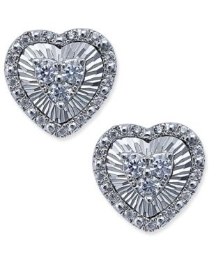 Diamond Heart Miracle Plate Stud Earrings (1/4 Ct. T.w.) In 14k White Gold
