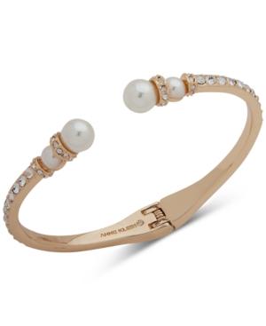 Anne Klein Gold-tone Crystal & Imitation Pearl Cuff Bracelet