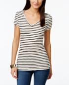 Inc International Concepts Striped V-neck Cap-sleeve Top, Only At Macy's
