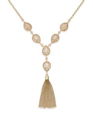 Inc International Concepts Gold-tone Pink Stone & Pave Tassel Lariat Necklace, Only At Macy's