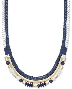 Inc International Concepts Gold-tone Navy And White Beaded Cord Layer Necklace, Only At Macy's