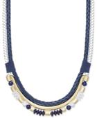 Inc International Concepts Gold-tone Navy And White Beaded Cord Layer Necklace, Only At Macy's