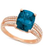 London Blue Topaz (3-3/4 Ct. T.w.) & Diamond (1/8 Ct. T.w.) Ring In 14k Rose Gold