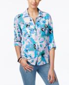 Ny Collection Petite Floral-print Utility Shirt