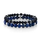 He Rocks Lapis Stone And Black Lava Bead Double Bracelet With Stainless Steel Beads, 8.5