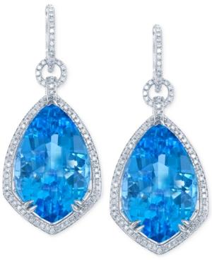 Lali Jewels Swiss Blue Topaz (39-3/8 Ct. T.w.) And Diamond (1-1/8 Ct. T.w.) Drop Earrings In 18k White Gold