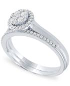 Diamond Halo Cluster Bridal Set (1/3 Ct. T.w.) In 14k White Gold