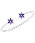 Amethyst (1 Ct. T.w.) & Diamond Accents Flower Cuff Bracelet In Sterling Silver