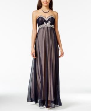 Sequin Hearts Juniors' Jeweled Empire-waist Contrast Gown