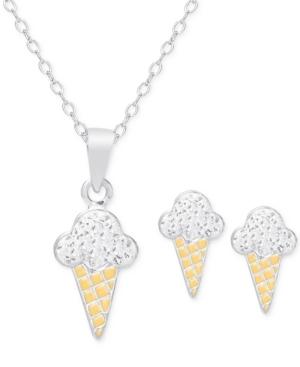 Children's Cubic Zirconia Ice Cream Cone Jewelry Set In 18k Gold Over Sterling Silver