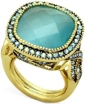 Glitterrings 14k Gold-plated Green Crystal Cushion-cut Cocktail Ring