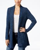 Ny Collection Petite Marled Fan-back Cardigan