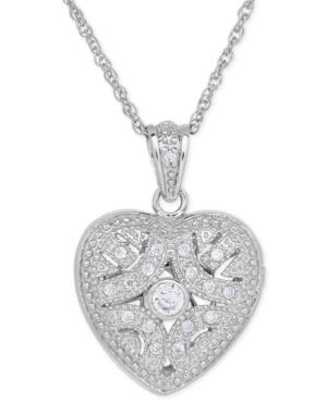 Cubic Zirconia Heart Locket Pendant Necklace In Sterling Silver