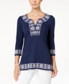 Charter Club Cotton Embroidered Peasant Top, Created For Macy's