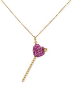 Sis By Simone I. Smith Pink Crystal Heart Lollipop Small Pendant Necklace In 18k Gold Over Sterling Silver