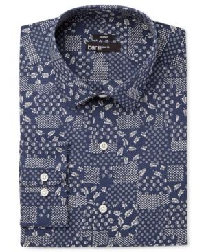 Bar Iii Men's Slim-fit Stretch Navy Patchwork Print Dress Shirt, Only At Macy's