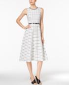 Calvin Klein Belted Plaid A-line Midi Dress
