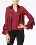 Cable & Gauge Faux-leather-collar Ruffled Blouse