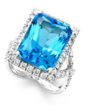 Blue Topaz (14 Ct. T.w.) And Diamond (1-1/3 Ct. T.w.) Ring In 14k White Gold