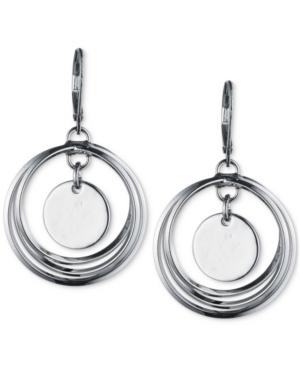 Nine West Hematite-tone Orbital Disc Drop Hoop Earrings