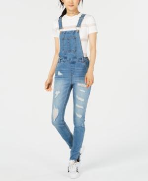 Dollhouse Juniors' Ripped Skinny Denim Overalls