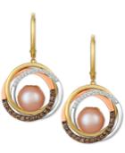 Le Vian Strawberry Pearl (10mm) & Diamond (3/8 Ct. T.w.) Drop Earrings In 14k Gold, White Gold & Rose Gold