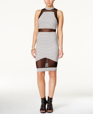 Material Girl Juniors' Sleeveless Striped Illusion Bodycon Dress, Only At Macy's